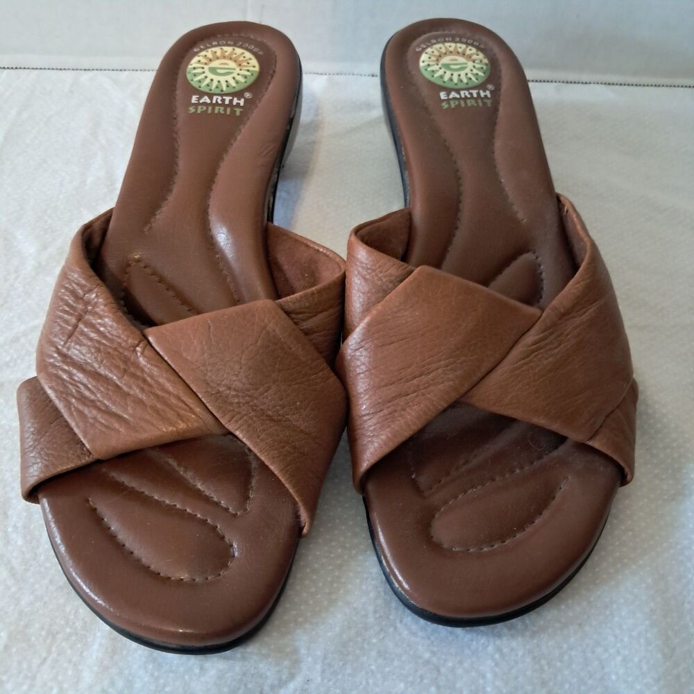 Earth Spirit Gelron 2000 Wedge Sandals Brown Leather Shoes Women size 9.5 - Picture 4 of 16